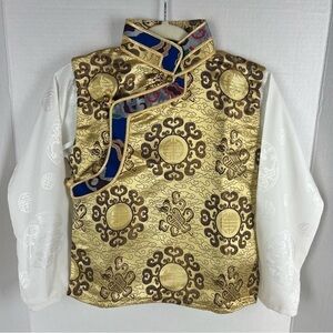 Kids, Tibetan traditional brocade top, Losar - golden/white.